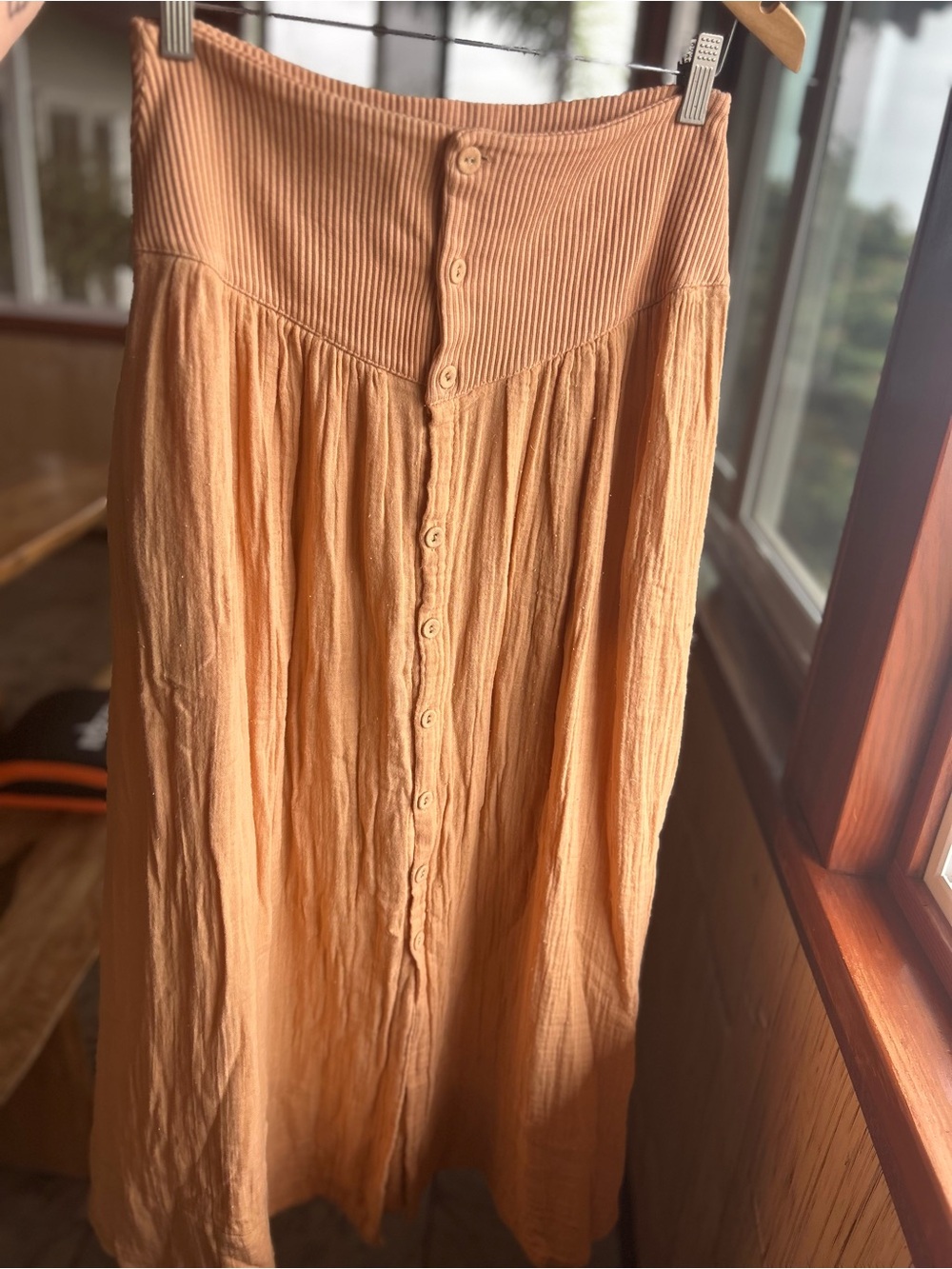 Free People Frances Midi Maxi Skirt Ribbed Knit Cotton Button Front Western